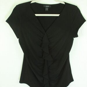 Alfani Black Ruffle Top  V-Neck  Cap Sleeve  Womens Size Medium